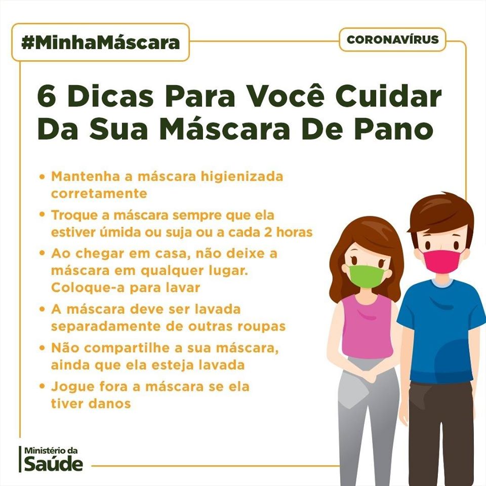 lista com dicas de higienização de máscaras