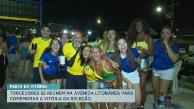 Torcedores aproveitam festa na Av. Litorânea após vitória da Seleção na Copa