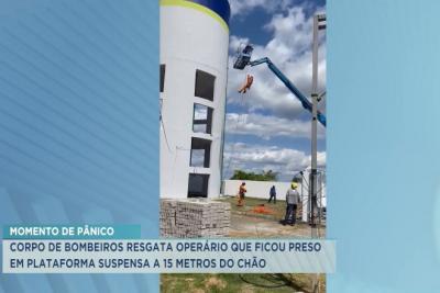 Bombeiros resgatam operário que ficou preso em plataforma a 15 metros do chão