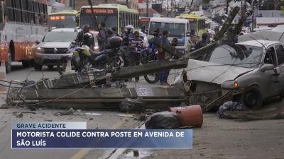 Carro derruba poste na Avenida Guaxenduba em São Luís