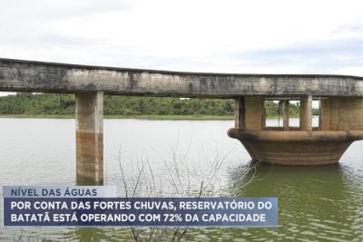 Chuvas: reservatório do Batatã funciona com 72% da capacidade