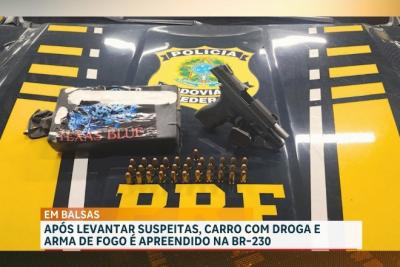 PRF apreende drogas, arma de fogo e munições na BR 230, em Balsas 