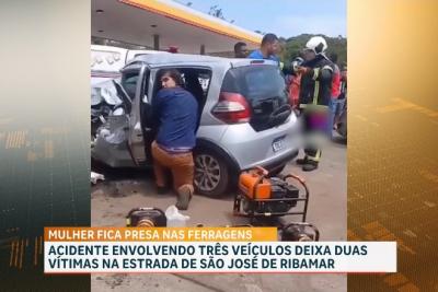 Mulher fica presa às ferragens de carro após colisão na Estrada de Ribamar