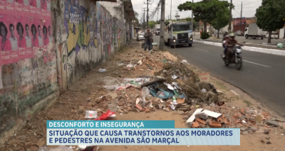 Calçadas bloqueadas por lixo geram transtornos na Avenida São Marçal em São Luís