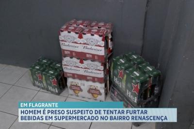 Homem é preso após tentar furtar garrafas de bebida em supermercado de São Luís