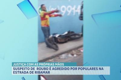 Suspeito de roubo é agredido por populares e tem moto depredada na Estrada de Ribamar