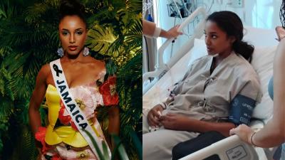 Miss Jamaica deixa o hospital quatro meses após queda de palco no Miss Universo