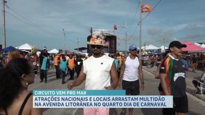 Atrações nacionais e locais arrastam multidão na Avenida Litorânea no quarto dia de Carnaval